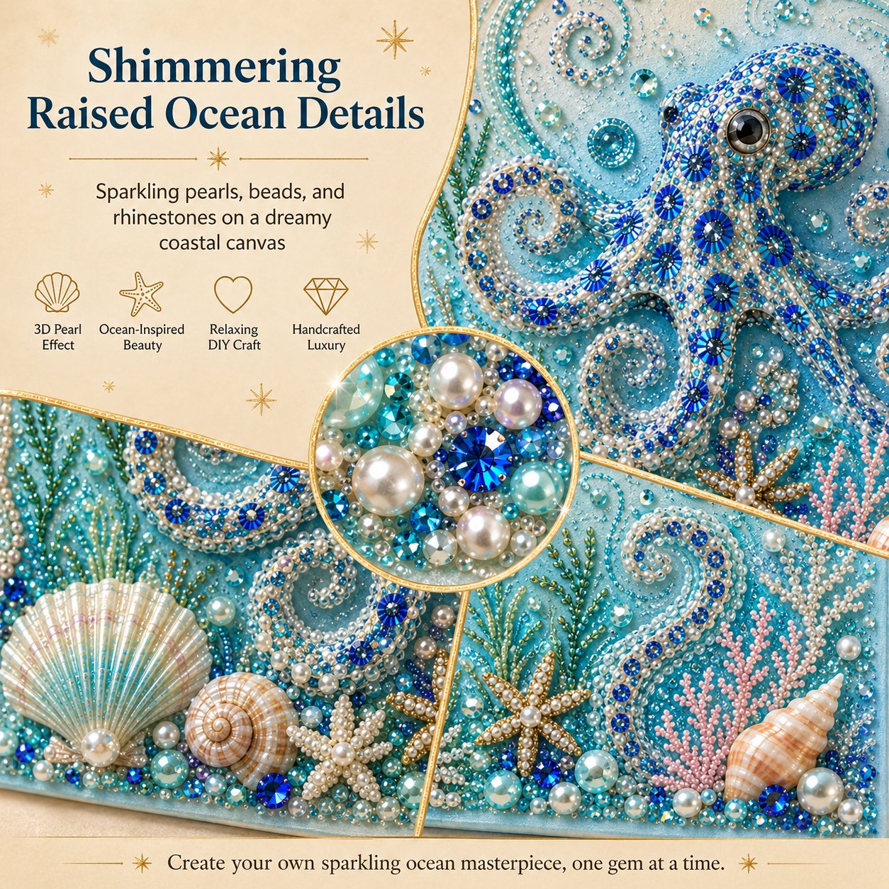 Ocean Theme Pearl Art DIY Kit I 3D Sparkling Coastal Wall Decor