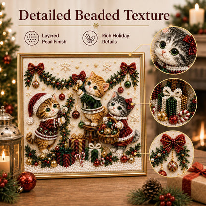 🎄🐾LAST DAY 49% OFF - Premium 3D Pearl Christmas Kitty Art Kit I Luxury Flocked Canvas with Scratch-Resistant Non-Fading Pearl Beads DIY Holiday Decor🎅🐱❄️