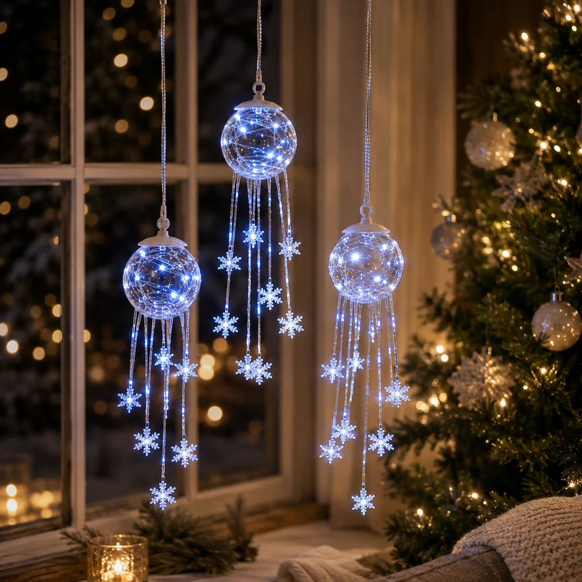 ❄️Winter Magic Snowflake Cascade – LED Hanging Christmas Ornament💙