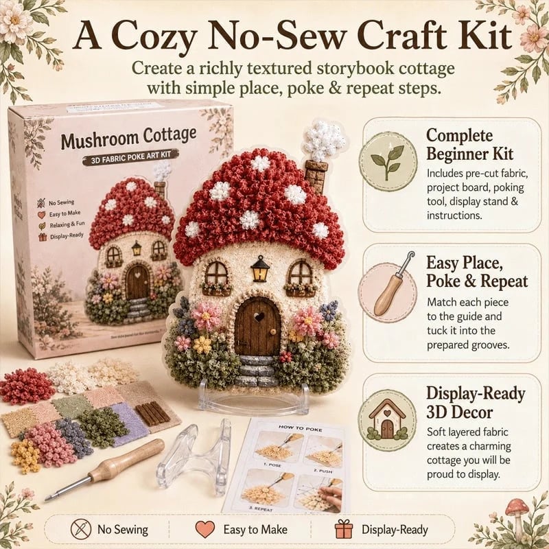🍄 Whimsical Village 3D Fabric Poke Art Kit