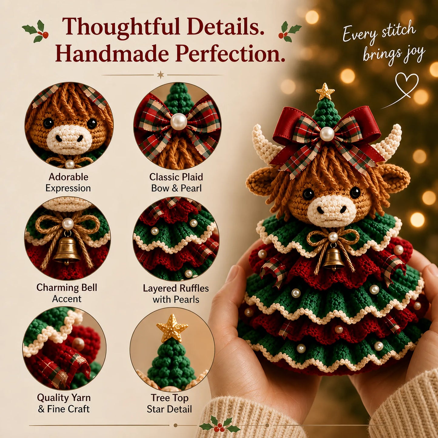 🔥🎄Crochet Animal Christmas Tree DIY Kit – Stitch a Little Christmas Magic（Material kit (not finished product)