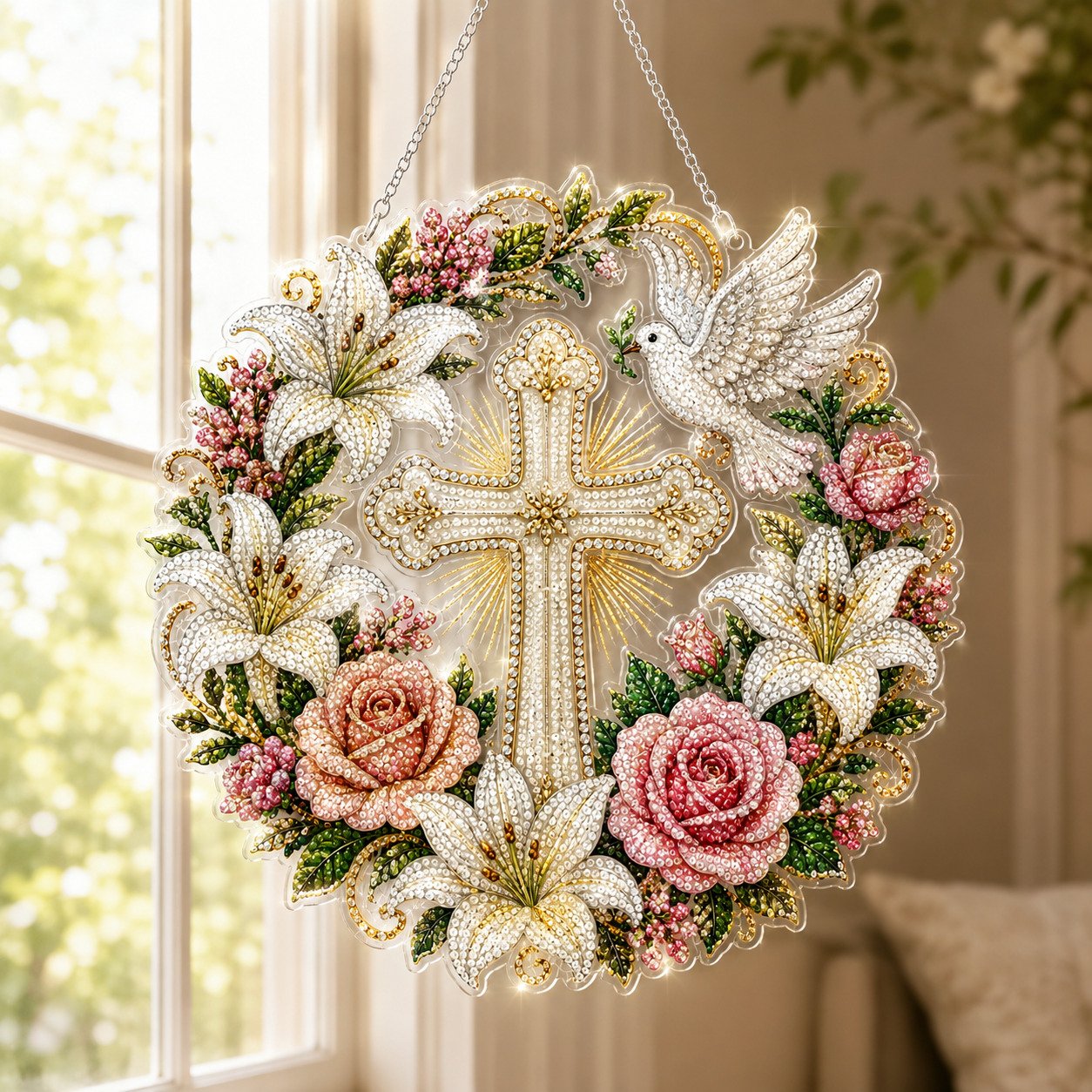 ✝️💐Christian Cross & Dove Diamond Art Hanging Ornament Kit