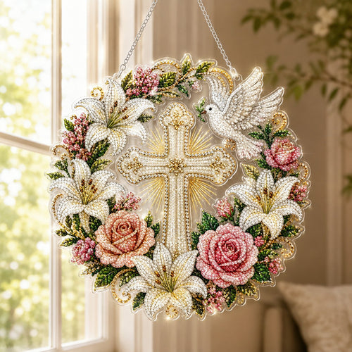 ✝️💐Christian Cross & Dove Diamond Art Hanging Ornament Kit