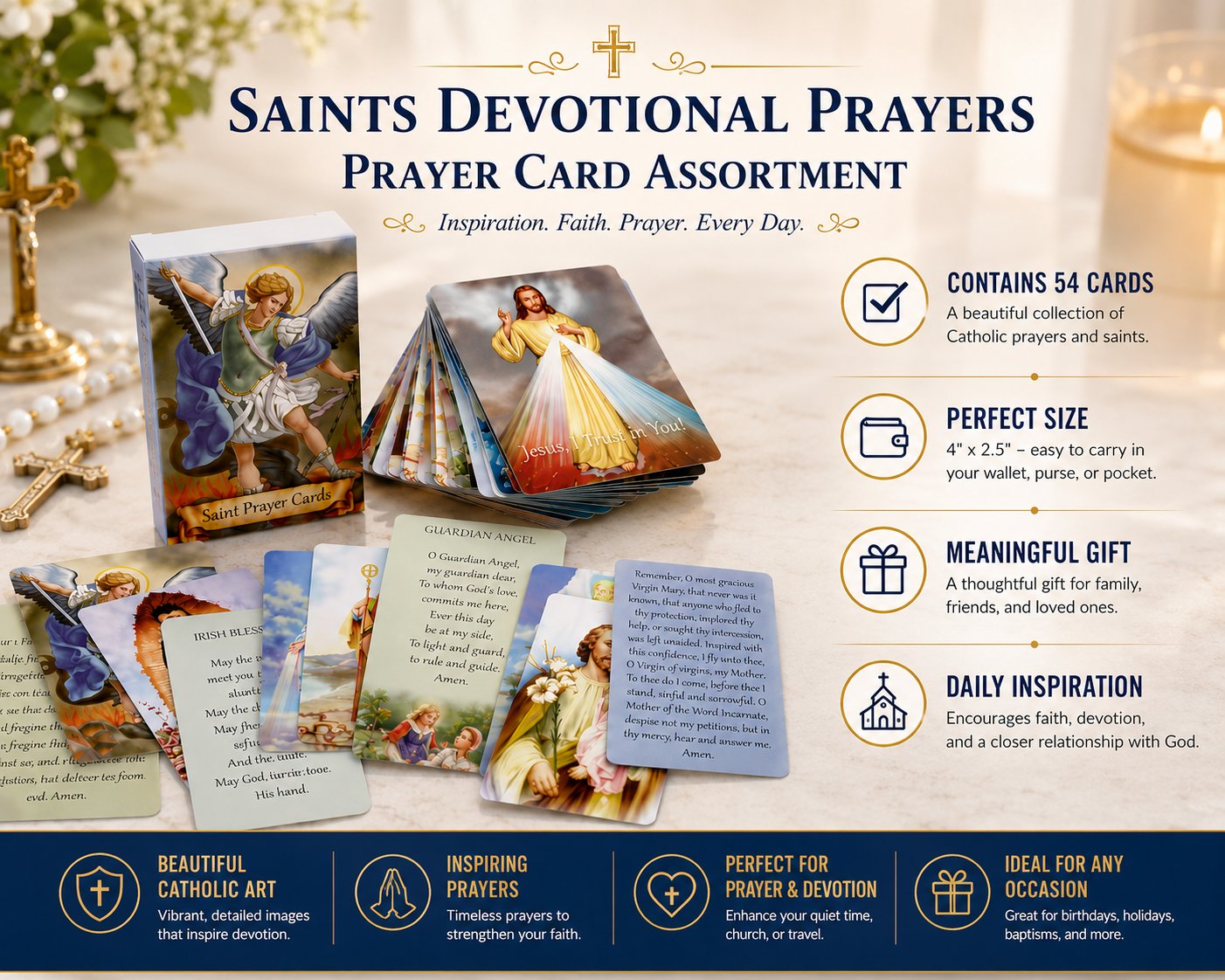 ✝️🎁Catholic Genuine Leather Holy Card Holder - Pocket Prayer Card Organizer with Snap Closure
