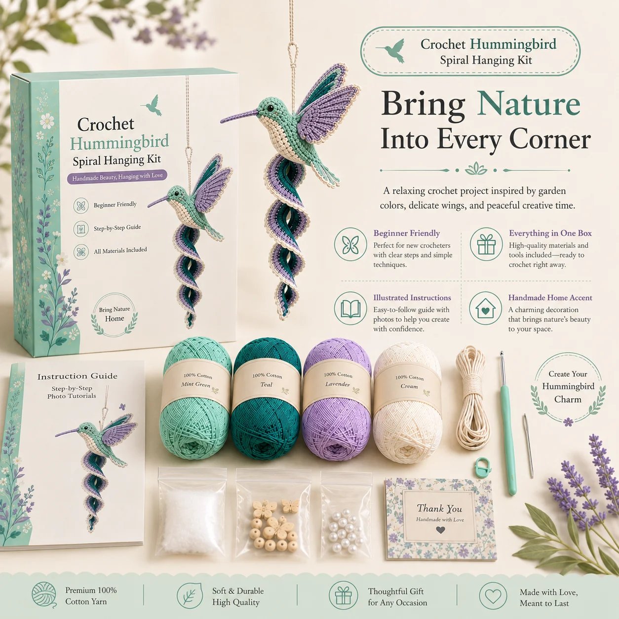 🔥LAST DAY 49% OFF - 🎁Crochet Spiral Hanging Kit – Beginner-Friendly DIY Garden Animal Decor 🧶🌿