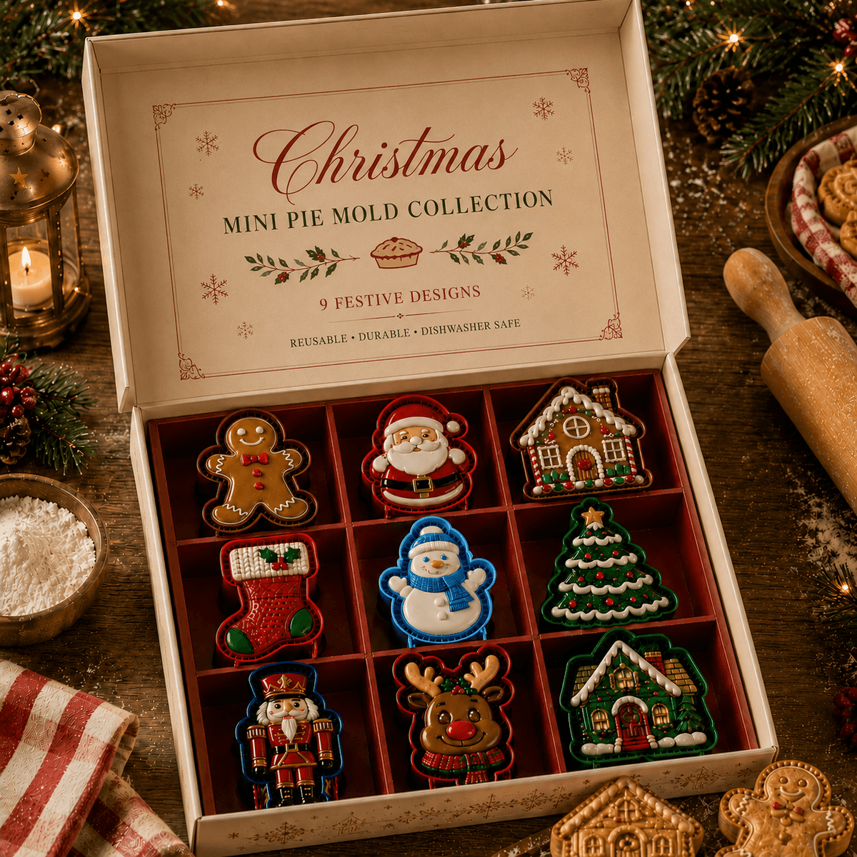⏳ Last Day 49% OFF – 🎄 9-Design Christmas Mini Pie Mold Collection🥧✨
