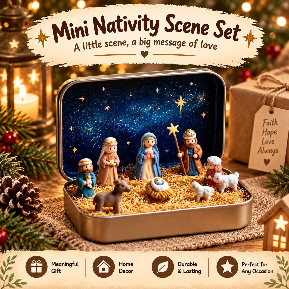 🔥Last Day 49% OFF - ✝️ Religious Pocket-Size Mini Nativity Scene Set with Storage Box