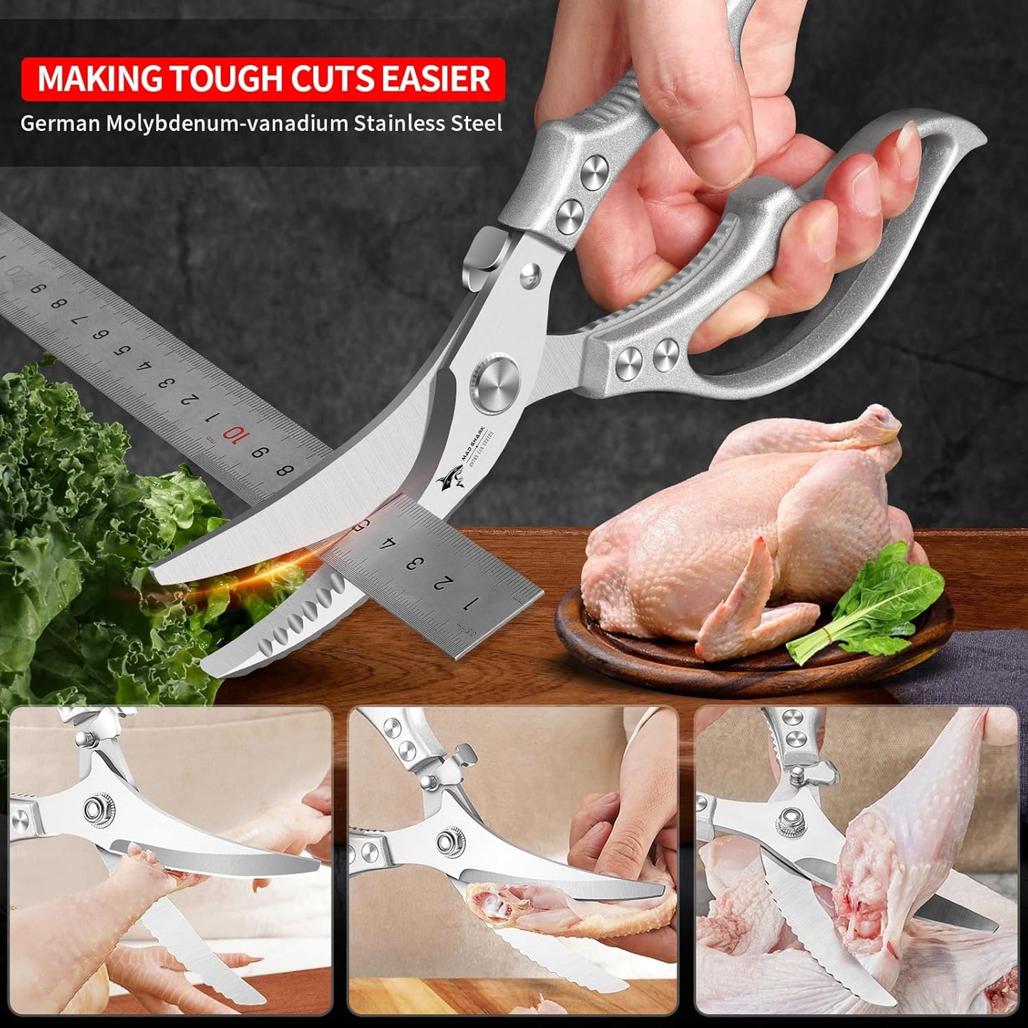 Heavy-Duty Multifunction Kitchen Shears - 4-in-1 Tool with Fish Scaler, Bottle Opener & Safety Lock