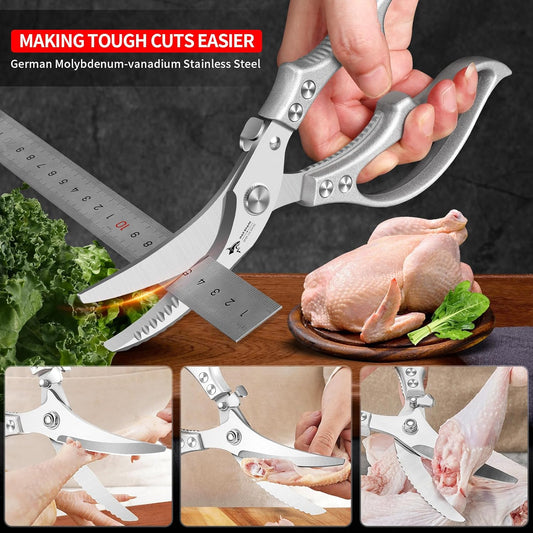 Heavy-Duty Multifunction Kitchen Shears - 4-in-1 Tool with Fish Scaler, Bottle Opener & Safety Lock