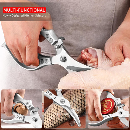 Heavy-Duty Multifunction Kitchen Shears - 4-in-1 Tool with Fish Scaler, Bottle Opener & Safety Lock
