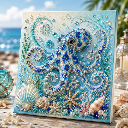 💥 Last Day 49% OFF – 🌊Ocean Theme Pearl Art DIY Kit I 3D Sparkling Coastal Wall Decor