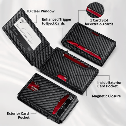 Slim Wallet for Men with Pop-Up Aluminum Case, RFID Blocking Minimalist Leather Bifold Card Holder