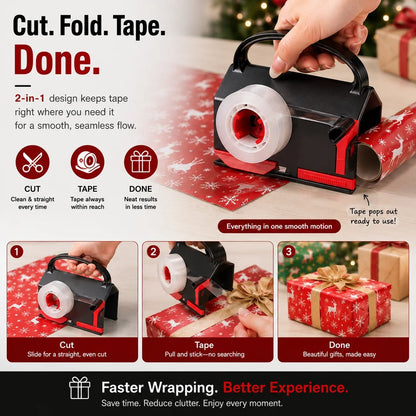 2-in-1 Wrapping Paper Cutter & Tape Dispenser - Faster Gift Wrapping Tool