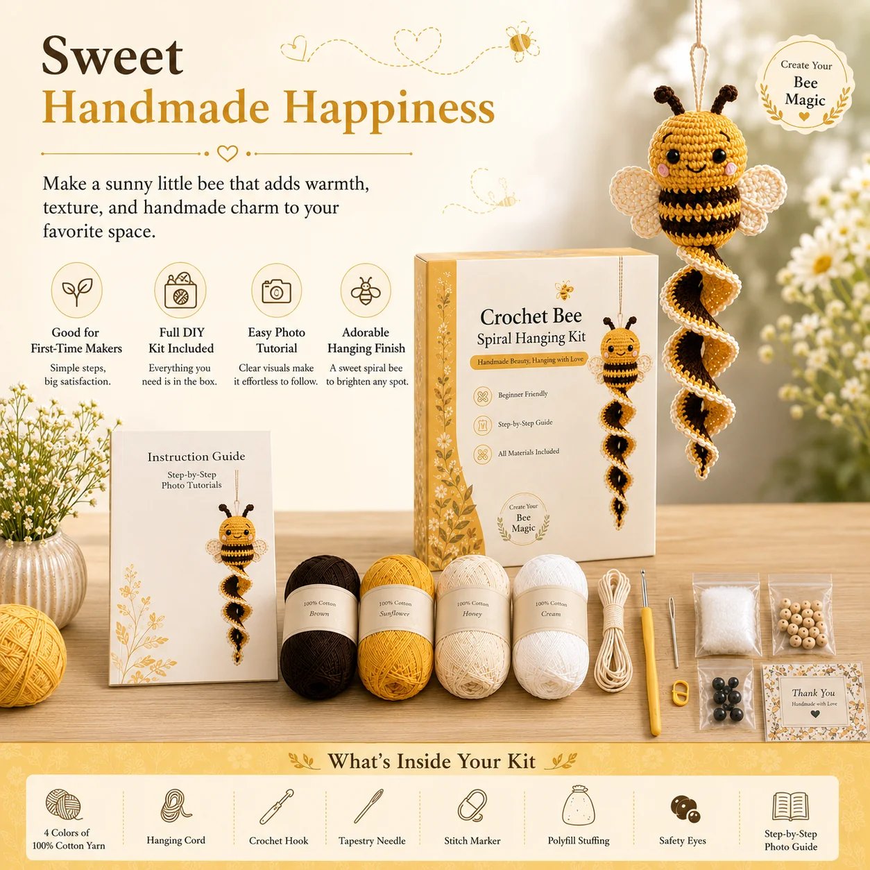 🔥LAST DAY 49% OFF - 🎁Crochet Spiral Hanging Kit – Beginner-Friendly DIY Garden Animal Decor 🧶🌿