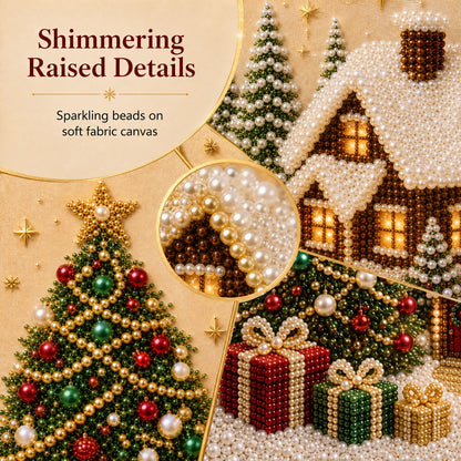 🎄🎅Premium 3D Pearl Christmas Wall Art Kit I Luxury Flocked Canvas with Scratch -Resistant Non-Fading Pearl Beads DIY Holiday Decor⛄❄️