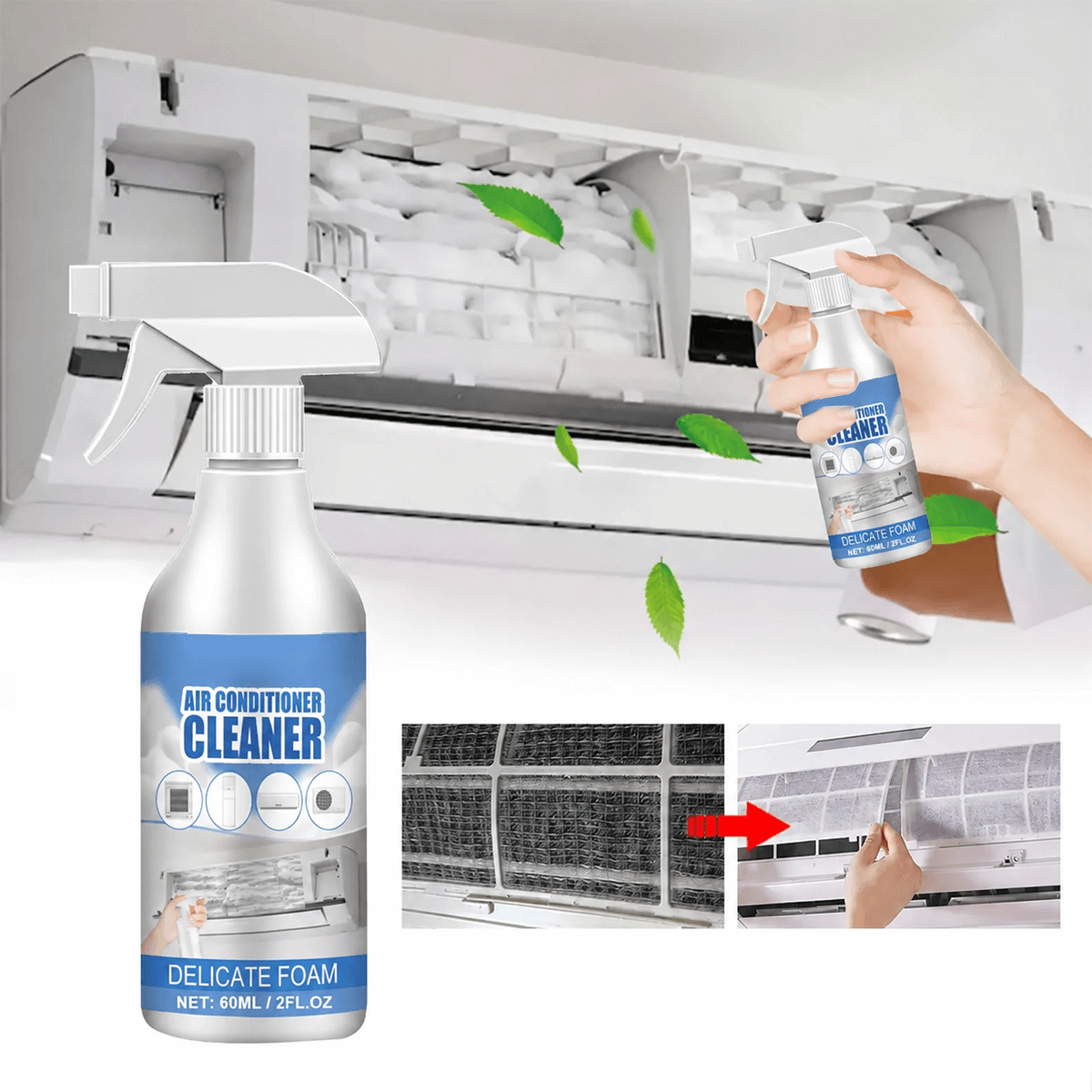 Air Conditioner Cleaner Foam Spray, 60ml AC Coil, Radiator, Fan Blade & Vent Deep Cleaning Deodorizer