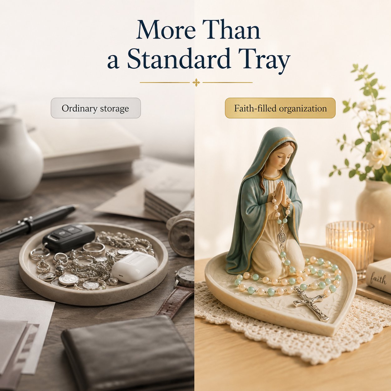 ✝️Last Day 50% OFF - Graceful Faith Virgin Mary Ceramic Rosary Holder Keepsake Tray