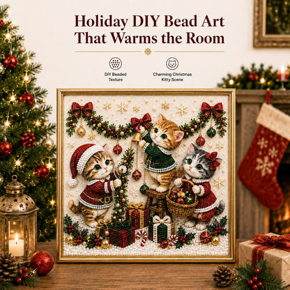 🎄🐾LAST DAY 49% OFF - Premium 3D Pearl Christmas Kitty Art Kit I Luxury Flocked Canvas with Scratch-Resistant Non-Fading Pearl Beads DIY Holiday Decor🎅🐱❄️