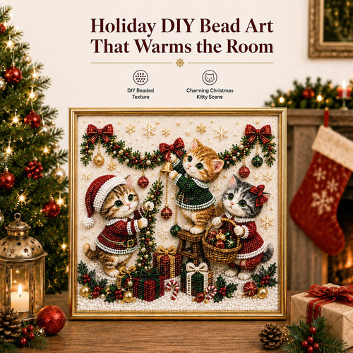 🎄🐾LAST DAY 49% OFF - Premium 3D Pearl Christmas Kitty Art Kit I Luxury Flocked Canvas with Scratch-Resistant Non-Fading Pearl Beads DIY Holiday Decor🎅🐱❄️