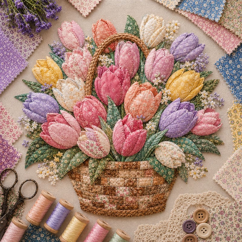 🔥HOTSALE5O%OFF- 🌸Floral Basket Patchwork DIY Kit| 3D Layered Fabric Flower Art Craft for Home Decor & Gifts