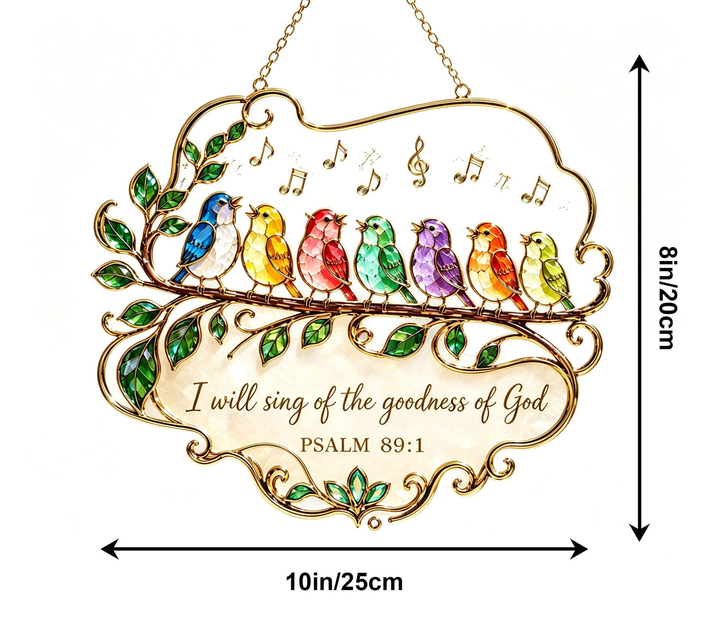 🎵 Psalm 89:1 Songbird Window Suncatcher | Stained-Glass Style Faith Decor with Colorful Birds & Scripture 🕊️✨