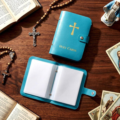 ✝️🎁Catholic Genuine Leather Holy Card Holder - Pocket Prayer Card Organizer with Snap Closure