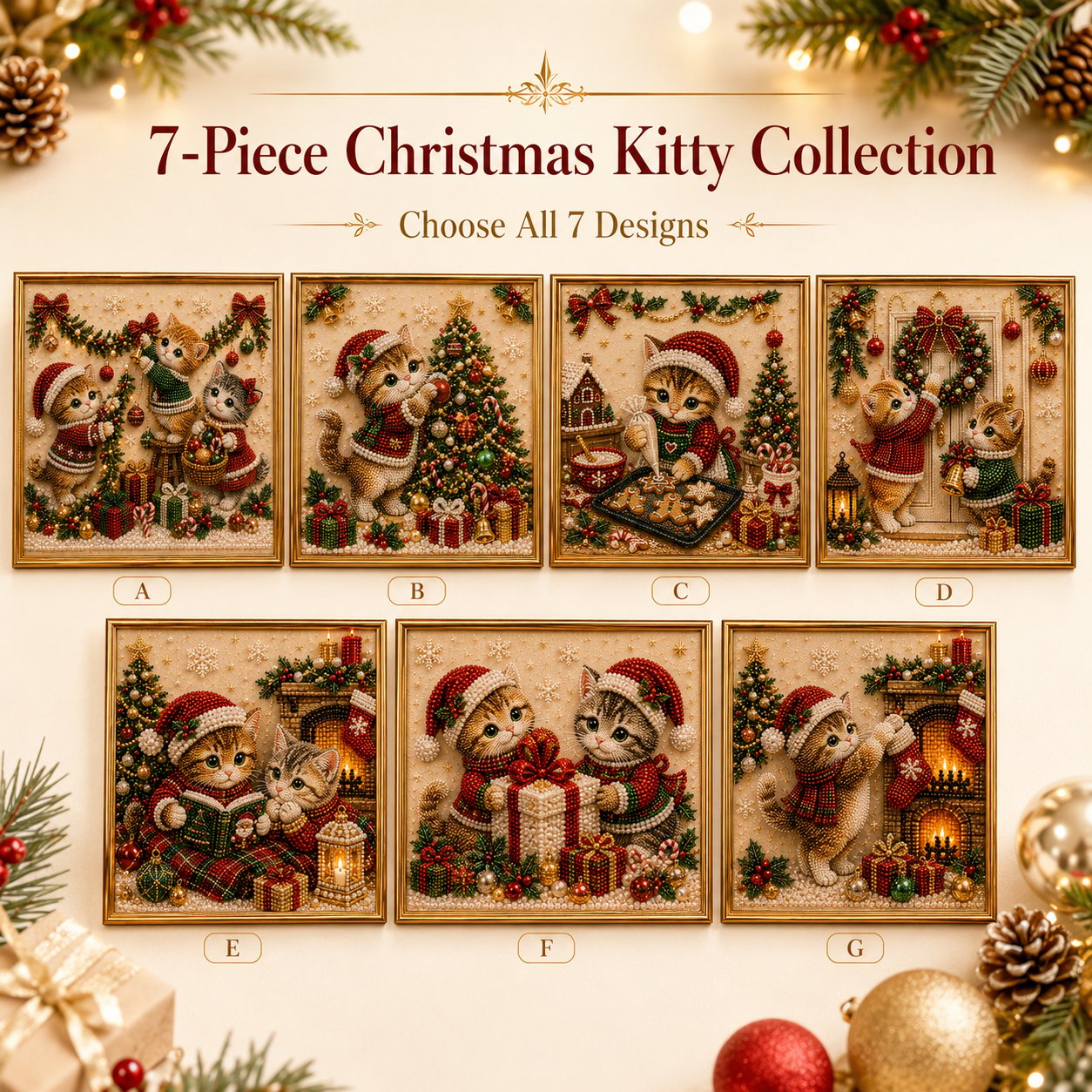 🎄🐾LAST DAY 49% OFF - Premium 3D Pearl Christmas Kitty Art Kit I Luxury Flocked Canvas with Scratch-Resistant Non-Fading Pearl Beads DIY Holiday Decor🎅🐱❄️