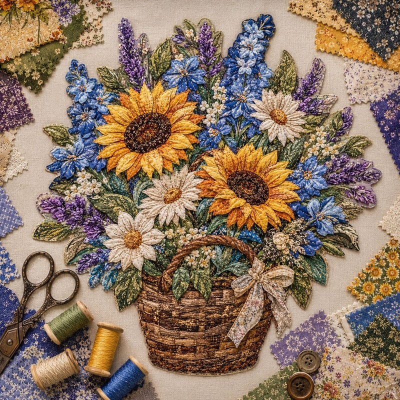 🔥HOTSALE5O%OFF- 🌸Floral Basket Patchwork DIY Kit| 3D Layered Fabric Flower Art Craft for Home Decor & Gifts