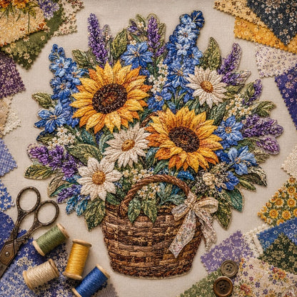 🔥HOTSALE5O%OFF- 🌸Floral Basket Patchwork DIY Kit| 3D Layered Fabric Flower Art Craft for Home Decor & Gifts