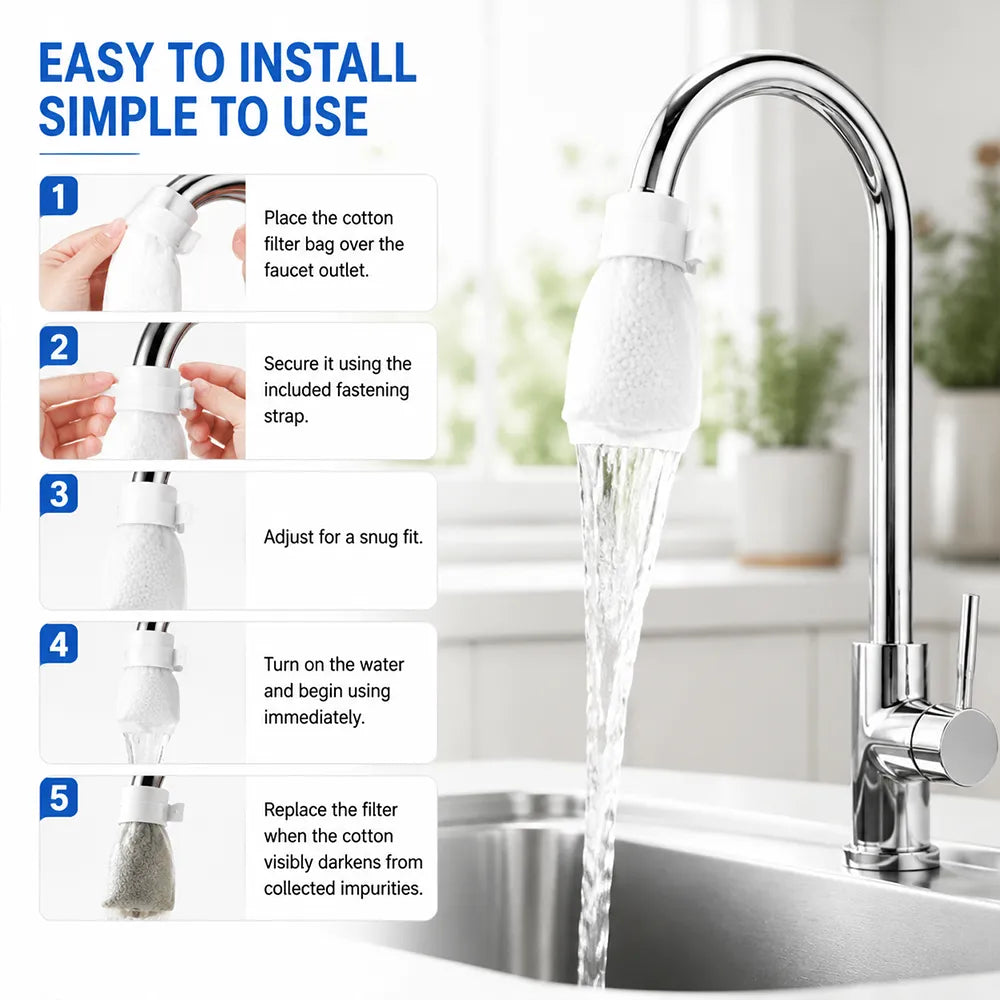 Faucet Filter Cotton Bags- Universal, 100 pcs Splash-Proof Faucet Filter set
