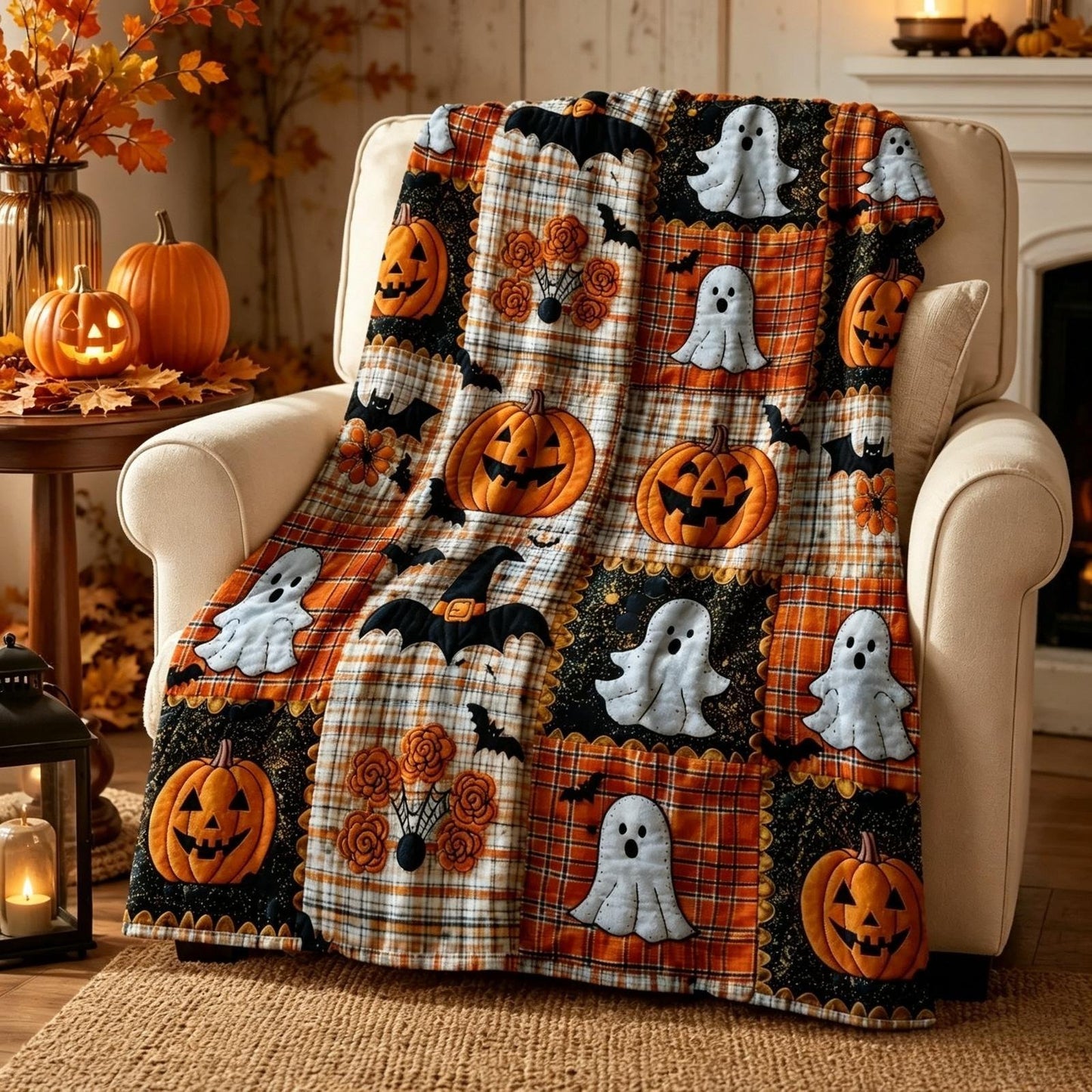 🎃🔥Halloween Pumpkin & Bat Flannel Throw Blanket, Soft Lightweight Cozy Blanket for Sofa & Bed✨