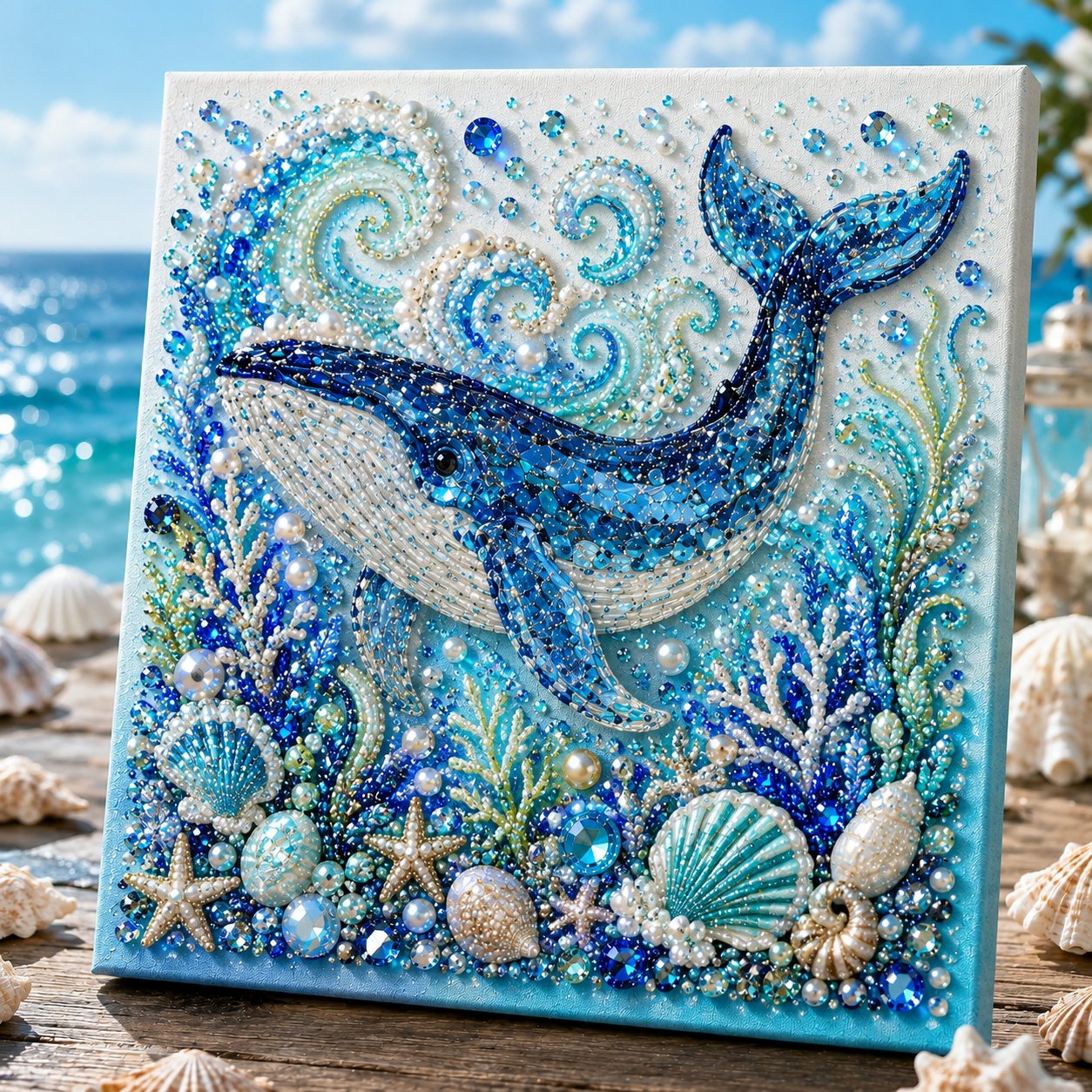 Ocean Theme Pearl Art DIY Kit I 3D Sparkling Coastal Wall Decor