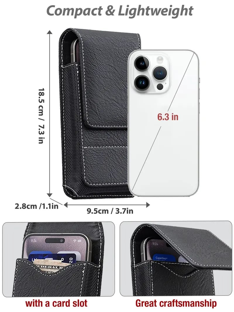 ⚡Big Discount | Waist Belt Cell Phone Pouch 📱 Multi-Pocket Leather Holster with Card Holder