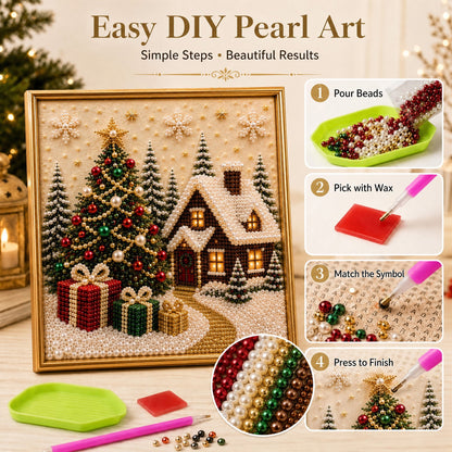 🎄🎅Premium 3D Pearl Christmas Wall Art Kit I Luxury Flocked Canvas with Scratch -Resistant Non-Fading Pearl Beads DIY Holiday Decor⛄❄️
