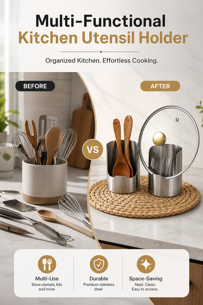 🔥50%OFF🍳 Multifunctional Kitchen Utensil Organizer I Heavy-Duty Stainless Steel for Sturdiness · Space-Saving Vertical Design · Easy to Clean and Oil-Resistant