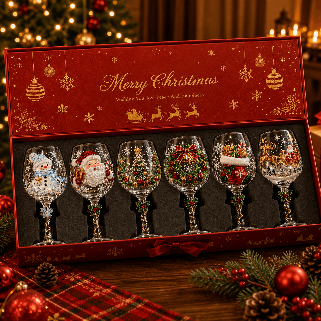 🔥🎁Christmas 3D Wine Glass Collection Gift Box Set✨