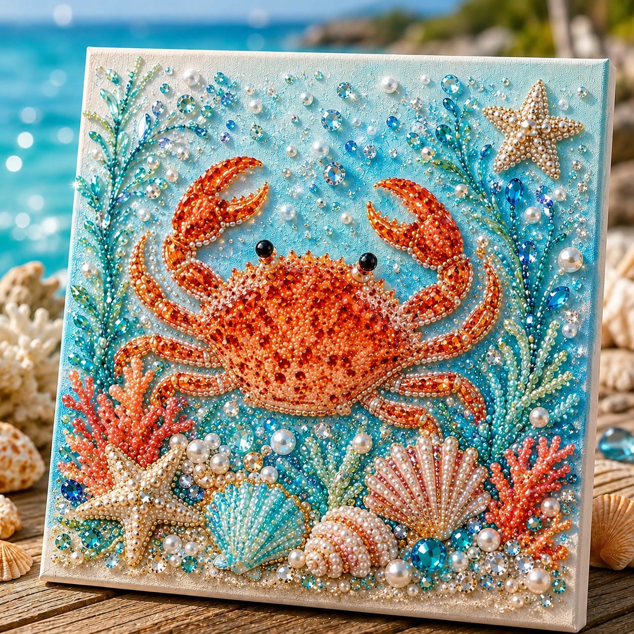 Ocean Theme Pearl Art DIY Kit I 3D Sparkling Coastal Wall Decor