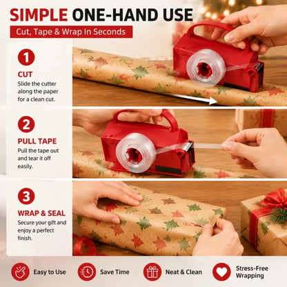 2-in-1 Wrapping Paper Cutter & Tape Dispenser - Faster Gift Wrapping Tool