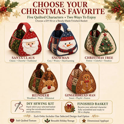 ⏳ 49% OFF – 🎄 Christmas Character Quilted Carry Basket | Padded Patchwork Fabrics, Layered Appliqué & Soft Carry Handle in DIY Kit or Ready-Made Styles 🎁✨