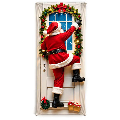 Christmas Door Cover - Stretch Fit Santa & Reindeer Door Decoration with 4-Side Elastic Edges 🎅