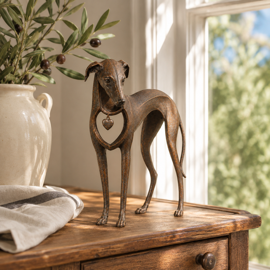 Heritage Heart Sighthound Sculpture - Vintage Iron Dog Accent for Timeless Interiors