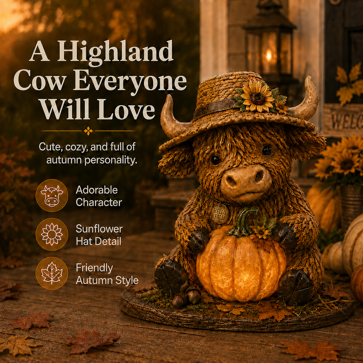 Solar Highland Cow Pumpkin Light
