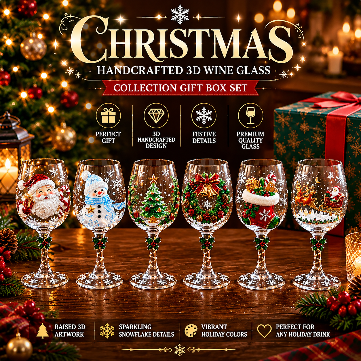 🔥🎁Christmas 3D Wine Glass Collection Gift Box Set✨