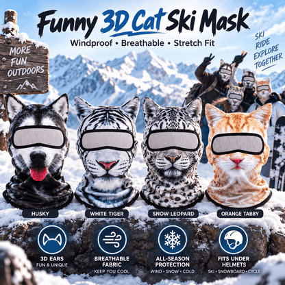 🔥3D Cat Ski Mask with Ears Funny Windproof Balaclava for Skiing & Festivals