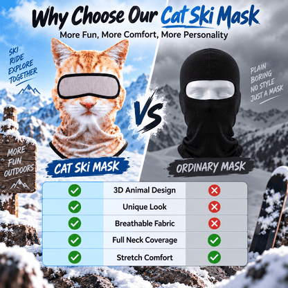 🔥3D Cat Ski Mask with Ears Funny Windproof Balaclava for Skiing & Festivals