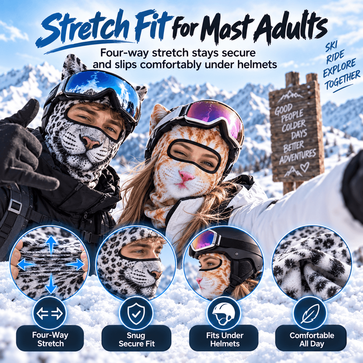 🔥3D Cat Ski Mask with Ears Funny Windproof Balaclava for Skiing & Festivals