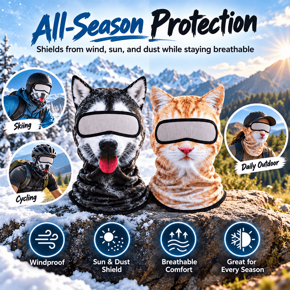 🔥3D Cat Ski Mask with Ears Funny Windproof Balaclava for Skiing & Festivals