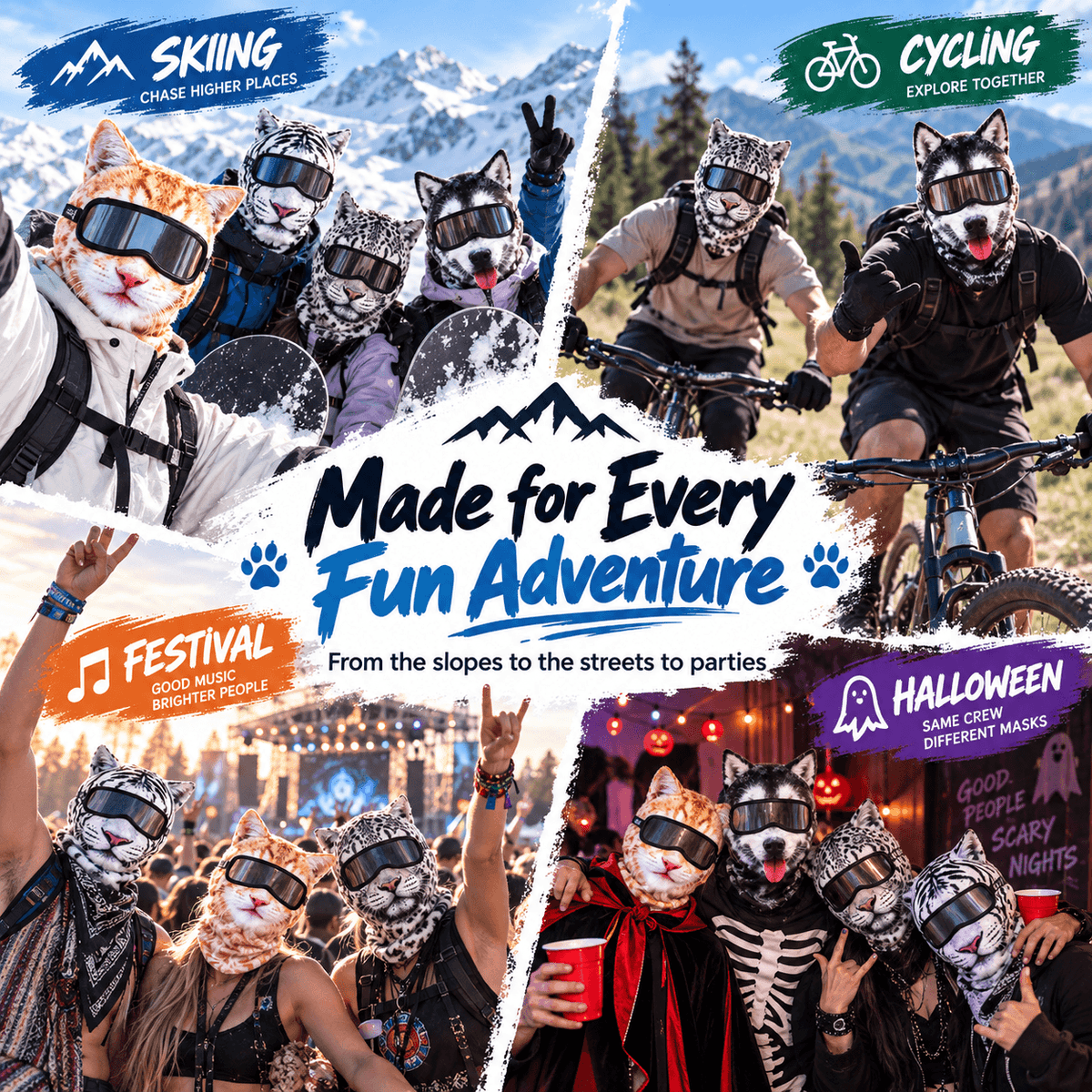 🔥3D Cat Ski Mask with Ears Funny Windproof Balaclava for Skiing & Festivals