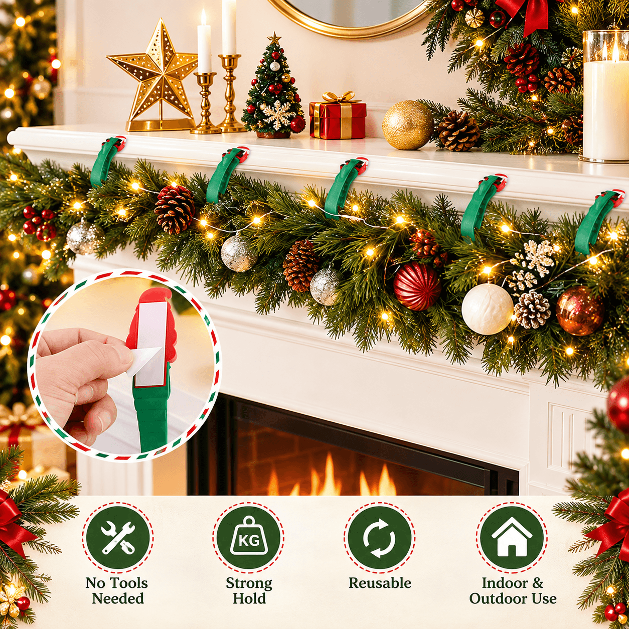 🎄🎅Santa Claus Adhesive Hooks (12- Pack) - no drills, no nails, just peel, stick, and hang