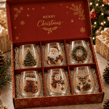🎄✨ 3D Christmas Glass Art Cup | Luxury Raised Holiday Glassware for Drinks, Decor & Christmas Gifts 🎁